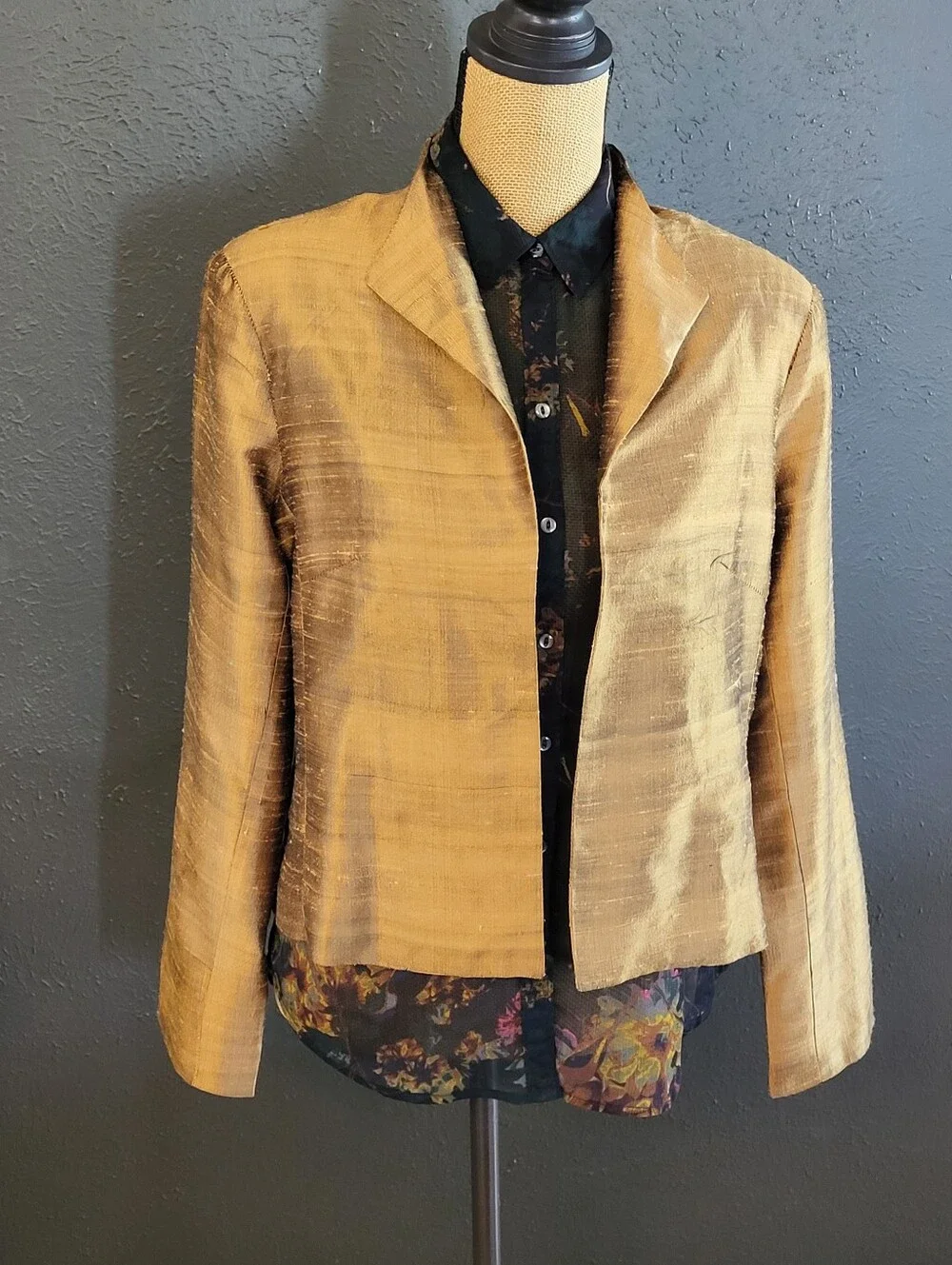 Bleu Bayou Ochre Silk Open Jacket Small